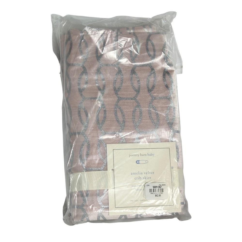 Pottery Barn Baby‎ Amelia Velvet Crib Skirt Dusty Rose Geometric Chain Print